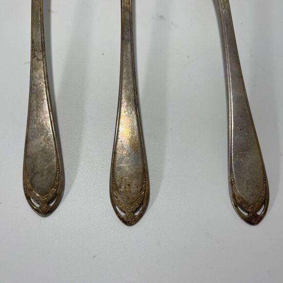 Lot of 3 Vintage 1847 Rogers Bros IS Silverplate Spoon Art Deco Pattern Flatware - Picture 3 of 7